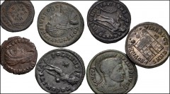 ROMAN. Imperial. Lot of seven (7) bronze coins from Licinius I to Constantius II. Includes: Licinius I (2) // Constantine I (2) // “Divus” Constantine I // Constantine II // Constantius II. Near VF to