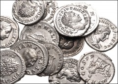 ROMAN. Imperial. Lot of thirteen (13) mostly AR Denarii. Includes: Septimius Severus // Caracalla (3) // Elagabalus // Julia Maesa // Severus Alexander (4) // Gordian III (2). Lot also includes a sili