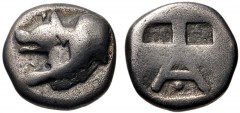 ARGOLIS, Argos. Circa 480/70-440/30 BC. AR Triobol or Hemidrachm (13mm, 2.88 g, 12h). Forepart of wolf at bay to left / A within shallow incuse square containing in the upper part two deeper incuse sq