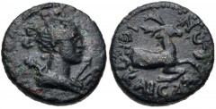 LYDIA, Hierocaesarea. Pseudo-autonomous issue. Late 1st–mid 2nd century. Æ (15mm, 3.41 g, 12h). Draped bust of Artemis right, with quiver over shoulder; bow and arrow before / Forepart of stag right. 
