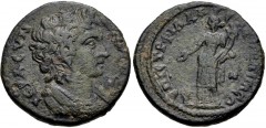 LYDIA, Thyateira. Pseudo-autonomous issue. temp. Severans, AD 193-235. Æ (25mm, 10.24 g, 6h). Philadelphos, strategos. Draped bust of youthful Senate right / Tyche standing left, holding patera and co
