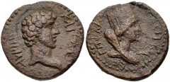 CILICIA, Flaviopolis-Flavias. Marcus Aurelius. As Caesar, AD 139-161. Æ (22mm, 6.95 g, 12h). Bare head of Marcus right / Turreted and draped bust of Tyche right; cornucopia at shoulder. SNG France –; 