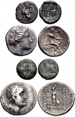 GREEK. Miscellaneous. Lot of four (4) coins. Includes: THRACE, Abdera. Circa 500-475 BC. AR Obol. Griffin seated left / Quadripartite incuse square. May, Abdera 57-8 var. (unlisted dies) // EUBOIA, Hi