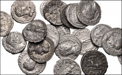 ROMAN. Imperial. Lot of forty-eight (48) AR Denarii from Hadrian to Gordian III. Includes: Hadrian // Septimius Severus (6) // Caracalla (5) // Geta // Elagabalus (10) // Maximinus I Thrax // Severus 