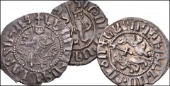 WORLD. Armenia. Lot of three (3) AR Trams. Includes: LEVON I. 1198-1219. King on lion throne / Two rampant lions flanking patriarchal cross (2) // HETOUM I & ZABEL. 1226-1270. King and queen holding c
