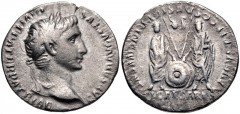 Augustus. 27 BC-AD 14. AR Denarius (19mm, 2.86 g, 1h). Restitution issue. Rome mint. Struck under Trajan, circa 98-117 AD. Laureate head right / Gaius and Lucius Caesar standing facing, each resting h