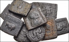 ORIENTAL GREEK–CENTRAL ASIAN. Lot of ten (10) bronze coins. Various types and rulers. Eight Indo-Greek (Baktrian) and two Indo-Skythian. Average Fine, some with tooling, smoothing, and repatination. L