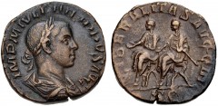 Philip II. AD 247-249. Æ Sestertius (27mm, 15.78 g, 12h). Rome mint, 3rd officina. 11th emission of Philip I, AD 249. Laureate, draped, and cuirassed bust right / Philip I, holding scepter, and Philip