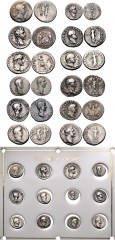 ROMAN. Republican-Imperial. Lot of twelve (12) silver coins from Julius Caesar to Domitian (the Twelve Caesars). All denarii unless otherwise noted. Includes: Julius Caesar. Venus // Augustus. Gaius a