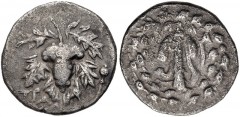 LYDIA, Tralleis. Circa 166-67 BC. AR Drachm (16mm, 3.00 g, 12h). Cistophoric coinage. Lion’s skin draped over club / Grape bunch; poppy head to right. Kleiner & Noe Series 21. Near VF, toned, porous. 