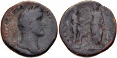 Antoninus Pius. AD 138-161. Æ Sestertius (31mm, 24.17 g, 12h). Rome mint. Struck AD 143. Laureate head right / REX Q[VADIS DAT]VS, S C in exergue, Pius standing left, presenting a diadem to the king o