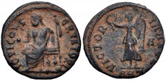 temp. Maximinus II. AD 310-313. Æ Follis (15mm, 1.39 g, 11h). ‘Persecution’ issue. Antioch mint, 8th officina. Jupiter enthroned left, holding globe and scepter / Victory advancing left, holding wreat