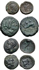GREEK. Magna Graecia & Sicily. Lot of four (4) bronze coins from Lucania. Includes: Herakleia. Æ 14mm. Van Keuren 168; HN Italy 1448b // Paestum (Poseidonia). Time of the Second Punic War. Æ Semuncia.