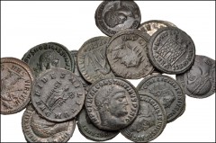 ROMAN. Imperial. Lot of fifteen (15) coins from Aurelian to Constantius II. ANTONINIANI: Aurelian & Vabalathus // Probus // Carinus // FOLLES: Maximinus II (2) // Licinius I (2) // Constantine I (2) /