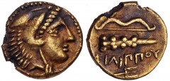 KINGS of MACEDON. temp. Philip II – Alexander III. Circa 340/36-328 BC. Fourrée Quarter Stater (11.5mm, 1.39 g, 3h). In the name and types of Philip II. Pella mint. Head of Herakles right, wearing lio