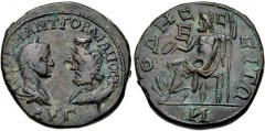 MOESIA INFERIOR, Odessus. Gordian III. AD 238-244. Æ Pentassarion (26mm, 12.72 g, 12h). Laureate, draped, and cuirassed bust of Gordian III right, facing draped bust of Serapis left, cornucopia over s