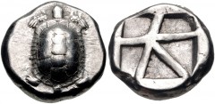 ISLANDS off ATTICA, Aegina. Circa 456/45-431 BC. AR Stater (19.5mm, 12.40 g, 2h). Land tortoise with segmented shell / Large square incuse with skew pattern. Meadows, Aegina, Group IIIb; Milbank pl. I