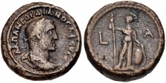 EGYPT, Alexandria. Gordian II. AD 238. Potin Tetradrachm (22mm, 10.59 g, 11h). Dated RY 1 (AD 238). Laureate, draped, and cuirassed bust right / Athena standing facing, head left, holding spear and sh