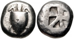 ISLANDS off ATTICA, Aegina. Circa 510-490 BC. AR Stater (17mm, 12.17 g). Sea turtle / Small square incuse with skew pattern. Meadows, Aegina, Group IIc; HGC 6, 433. Fine. Well centered. Rare.