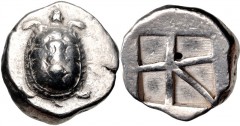 ISLANDS off ATTICA, Aegina. Circa 456/45-431 BC. AR Stater (20mm, 12.24 g, 4h). Land tortoise with segmented shell / Large square incuse with skew pattern. Meadows, Aegina, Group IIIb; HGC 6, 437. VF,