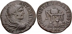 THRACE, Philippopolis. Caracalla. AD 198-217. Æ Medallion (35mm, 23.24 g, 6h). Struck circa AD 214. Laureate, draped, and cuirassed bust right / KOINON ΘPA AΛEZAN EN ΦIΛ/IΠΠOΠ/OΛI, table carrying priz