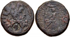 SYRIA, Seleucis and Pieria. Antioch. Autonomous issues. 1st century BC. Æ Tetrachalkon (23mm, 13.12 g, 1h). Dated year 19 of the Pompeian Era (48/7 BC). Laureate head of Zeus right; c/m: head of Cleop