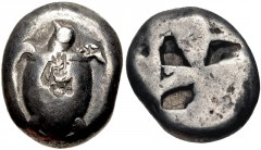 ISLANDS off ATTICA, Aegina. Circa 525-480 BC. AR Stater (17mm, 12.11 g). Sea turtle; countermarks on shell / Incuse square with mill-sail pattern. Meadows, Aegina, Group IIb; HGC 6, 429. Good Fine, to
