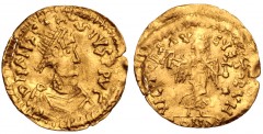 UNCERTAIN GERMANIC TRIBES, Pseudo-Imperial coinage. Early to Mid 6th century AD. AV Tremissis (16mm, 1.41 g, 6h). Imitating a Constantinople mint tremissis of Anastasius I. Uncertain mint. D N ANASTAS