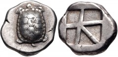 ISLANDS off ATTICA, Aegina. Circa 456/45-431 BC. AR Stater (20mm, 12.22 g). Land tortoise with segmented shell / Large square incuse with skew pattern. Meadows, Aegina, Group IIIb; HGC 6, 437. Good VF