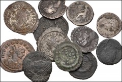 ROMAN. Imperial. Lot of twelve (12) bronze and silver issues from Vespasian to Jovian. Includes: Vespasian. AR Denarius // Hadrian. AR Denarus // Antoninus Pius. AR Denarius // Divus Antoninus Pius. A