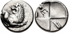 THRACE, Chersonesos. Circa 386-338 BC. AR Hemidrachm (13mm, 2.32 g). Forepart of lion right, head reverted / Quadripartite incuse square with alternating raised and sunken quarters; pellet to left of 