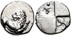 THRACE, Chersonesos. Circa 386-338 BC. AR Hemidrachm (14mm, 2.20 g). Forepart of lion right, head reverted / Quadripartite incuse square with alternating raised and sunken quarters; pellet to left of 