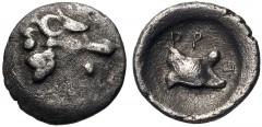 LYCIA, Uncertain. 4th century BC. AR Hemiobol(?) (8mm, 0.23 g, 3h). Head of lion or wolf right / Astragalos; AP-Ñ (in Lycian) around. Unpublished in the standard references, but cf. Peus 407, lots 807