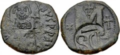 Heraclius. 610-641. Æ Follis (29mm, 17.08 g, 7h). Uncertain Sicilian mint. Struck circa 616/7-621/2. Crowned and draped facing bust of Heraclius; monogram to right; all within circular punch / SCLs wi