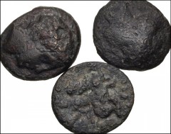 GREEK. Northern & Central Greece. Lot of three (3) Æ from Macedon to Akarnania. n/a. MACEDON, Apollonia. 4th century BC. Æ 17mm. Wreathed head of Persephone left / Hydra left. Robinson & Clement, Exca