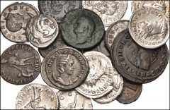 MIXED. Greek–Roman Imperial. Lot of eighteen (18) mixed denominations. Includes: GREEK. Macedon AR Drachm // Amisos Æ 20mm // Caesarea Panias Æ 16mm. ROMAN IMPERIAL. AR Antoniniani: Gordian III // Phi