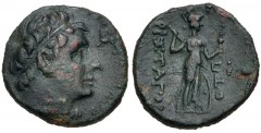 PTOLEMAIC KINGS of EGYPT. Ptolemy III Euergetes. 246-222 BC. Æ Tetrachalkon (16mm, 3.36 g, 12h). Lebedos (Ptolemaïs) mint. Struck circa 240-222 BC. Diademed bust right of Ptolemy III, wearing aegis / 