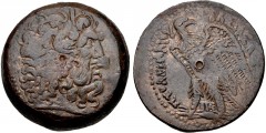 PTOLEMAIC KINGS of EGYPT. Ptolemy IV Philopator. 222-205/4 BC. Æ Tetrobol (35mm, 48.32 g, 11h). Alexandreia mint. Series 5. Diademed head of Zeus-Ammon right / Eagle with open wings standing left on t