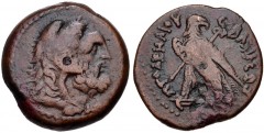 PTOLEMAIC KINGS of EGYPT. Ptolemy V Epiphanes. 204-180 BC. Æ (23mm, 9.84 g, 11h). Alexandreia mint. Series 6. Bearded head of Herakles right, wearing lion skin headdress / Eagle with closed wings stan