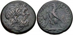 PTOLEMAIC KINGS of EGYPT. Ptolemy V Epiphanes. 204-180 BC. Æ Triobol (35mm, 35.35 g, 12h). Cyprus mint. Diademed head of Zeus-Ammon right / Eagle with closed wings standing left on thunderbolt, scepte