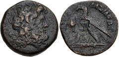 PTOLEMAIC KINGS of EGYPT. Ptolemy VI Philometor. First sole reign, 180-170 BC. Æ Obol (25mm, 12.57 g, 12h). Cyprus mint. Diademed head of Zeus-Ammon right / Eagle with closed wings standing left on th