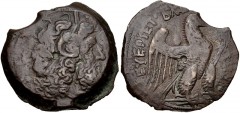 PTOLEMAIC KINGS of EGYPT. Ptolemy VIII Euergetes II (Physcon). 145-116 BC. Æ Trihemiobol (32mm, 20.56 g, 12h). Kyrene mint. Diademed head of Zeus-Ammon right / Eagle with open wings standing right on 