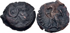 PTOLEMAIC KINGS of EGYPT. Ptolemy VIII Euergetes II (Physcon). 145-116 BC. Æ Dichalkon(?) (16mm, 2.16 g, 3h). Kyrene mint. Diademed head of Zeus-Ammon right / Eagle with open wings standing left on th