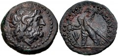 PTOLEMAIC KINGS of EGYPT. Ptolemy VIII Euergetes II (Physcon). 145-116 BC. Æ Obol (25mm, 7.91 g, 12h). Cyprus mint. Dated RY 27 (144/3 BC). Diademed head of Zeus-Ammon right / Eagle with closed wings 