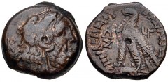PTOLEMAIC KINGS of EGYPT. Kleopatra III & Ptolemy IX Soter II (Lathyros). 116-107 BC. Æ (20mm, 7.45 g, 12h). Alexandreia(?) mint. Series 8. Dated RY 3 (115/4 BC). Bearded head of Herakles right, weari