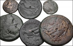 GREEK. Egypt & North Africa. Lot of six (6) early Ptolemaic bronzes. Includes: Svoronos 641 (Tyre) // Svoronos 707 (Tyre) // Svoronos 841 (Cyprus) // Svoronos 872 (Kyrene) // Svoronos 1493 (Alexandrei
