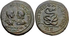 MOESIA INFERIOR, Tomis. Gordian III, with Tranquillina. AD 238-244. Æ Tetrassarion (27mm, 11.70 g, 1h). Laureate, draped, and cuirassed bust of Gordian right and draped bust of Tranquillina left, wear