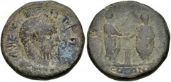 PHOENICIA, Tyre. Macrinus. AD 217-218. Æ (29mm, 22.61 g, 9h). Laureate and cuirassed bust right / Two togate figures (Macrinus and Diadumenian?) standing facing one another, clasping hands and holding