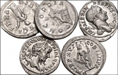 ROMAN. Imperial. Lot of five (5) AR Denarii from Septimius Severus to Gordian III. Includes: Septimius Severus: RSC 345. Caracalla: RSC 279b. Julia Paula: RSC 6a. Severus Alexander: RSC 508a. Gordian 