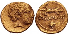 KINGS of MACEDON. temp. Philip II – Alexander III. Circa 340/36-328 BC. AV Twelfth Stater (8mm, 0.71 g, 10h). In the name and types of Philip II. Pella mint. Laureate head of Apollo right / Thunderbol